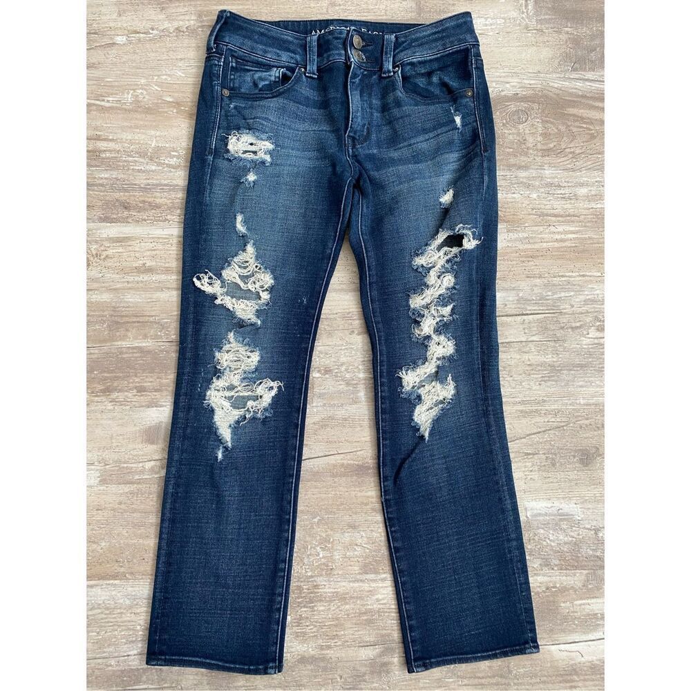 American Eagle Jeans Artist Crop Stretch Dark Wash Distressed Women’s Sz 6